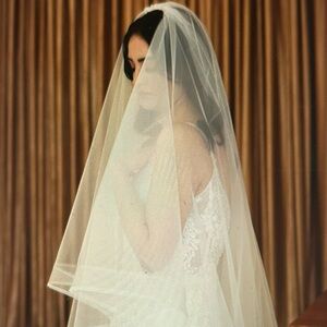 White horsehair cathedral veil with blusher